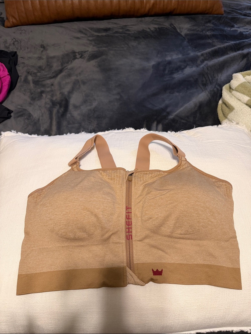 SHEFIT Nude-Tan Front Zip Support Sports Bra